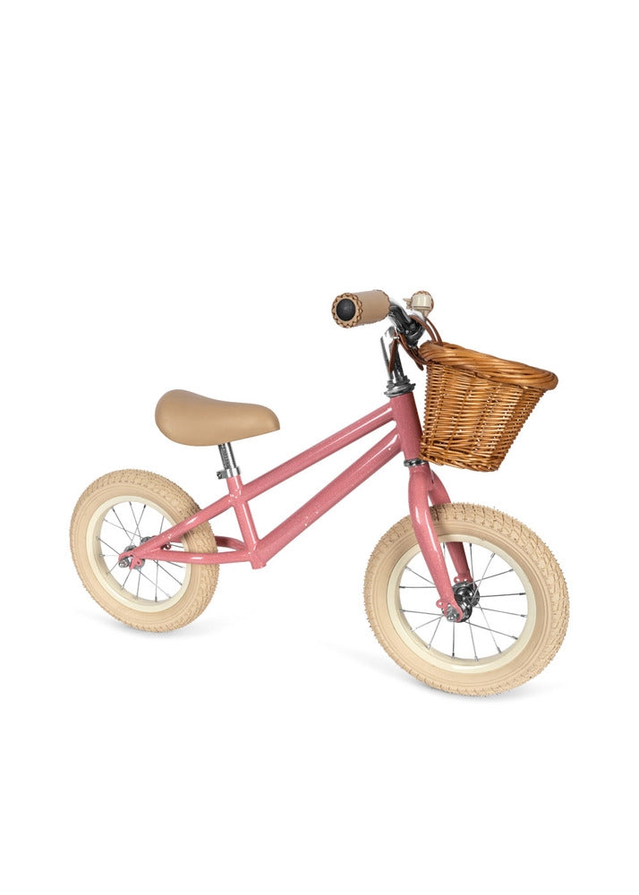 Balansesykkel 12" med kurv fra 3 år, rosa forfra