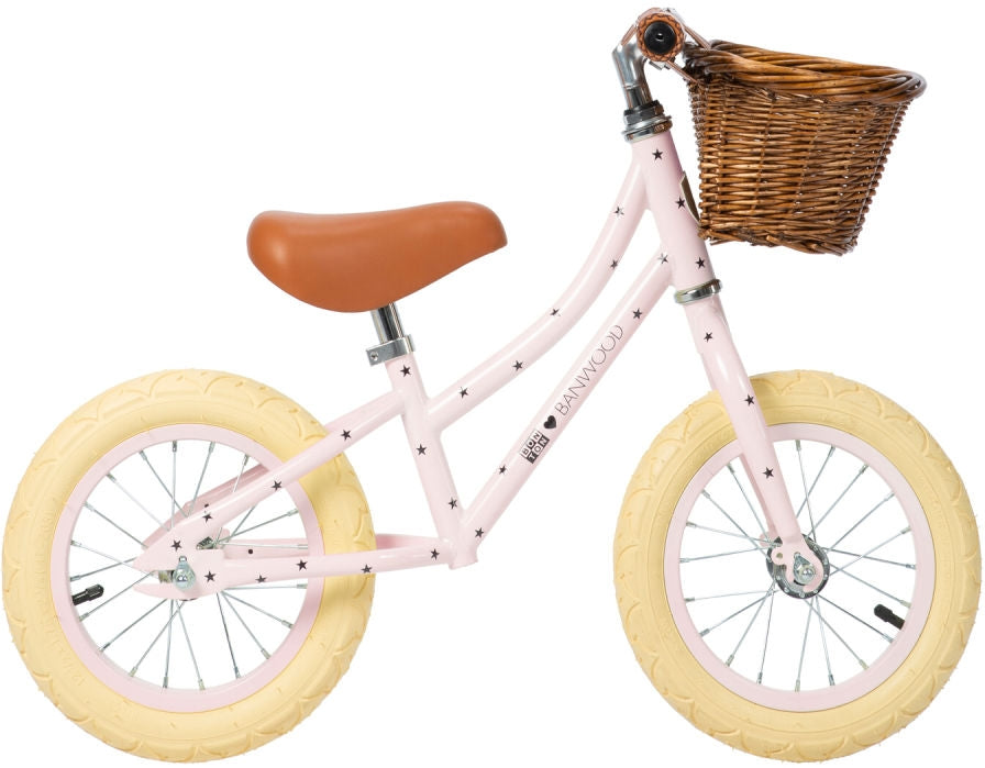 Balanssykkel First Go Bonton R 12 tommer rosa med kurv forfra