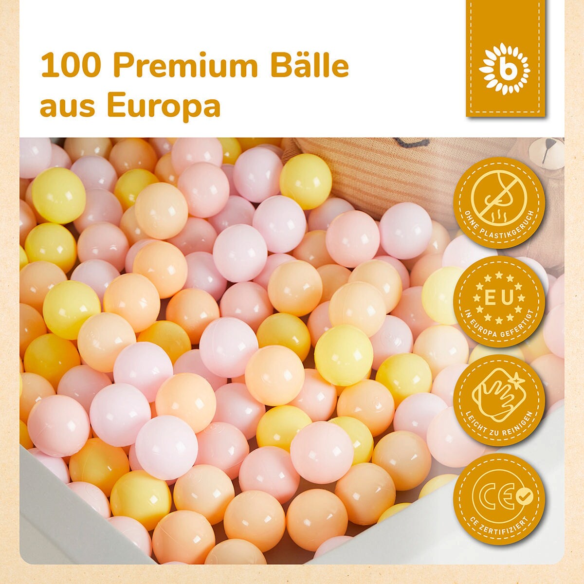 Ballbassengballer 100 stk Blossom i plast fra 6 mnd - Bieco