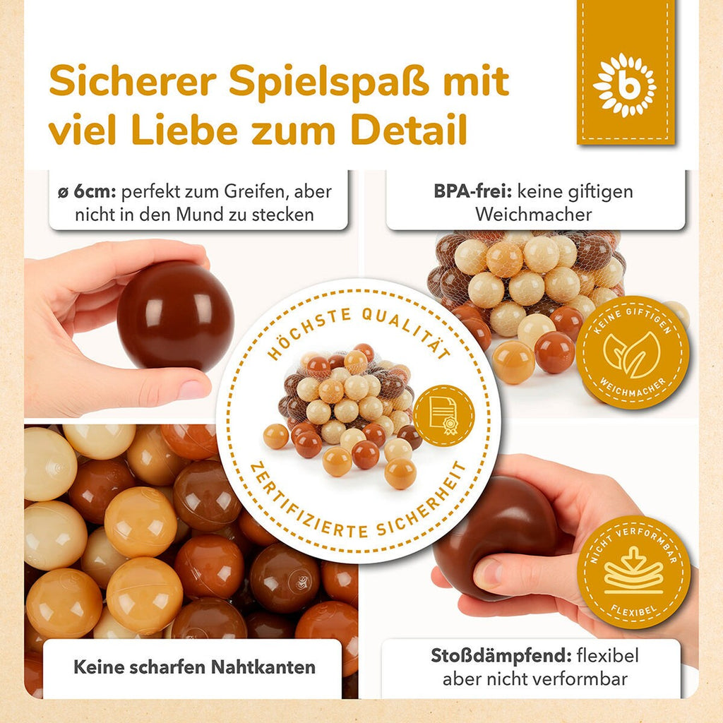 Baller til ballbasseng 100 stk Chocolate Bliss Ø 6 cm fra 6 mnd - Bieco