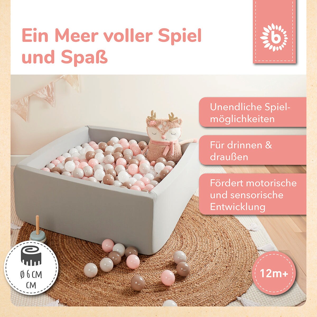 Baller til ballbasseng 100 stk Cotton pastell Ø 6 cm fra 6 mnd - Bieco