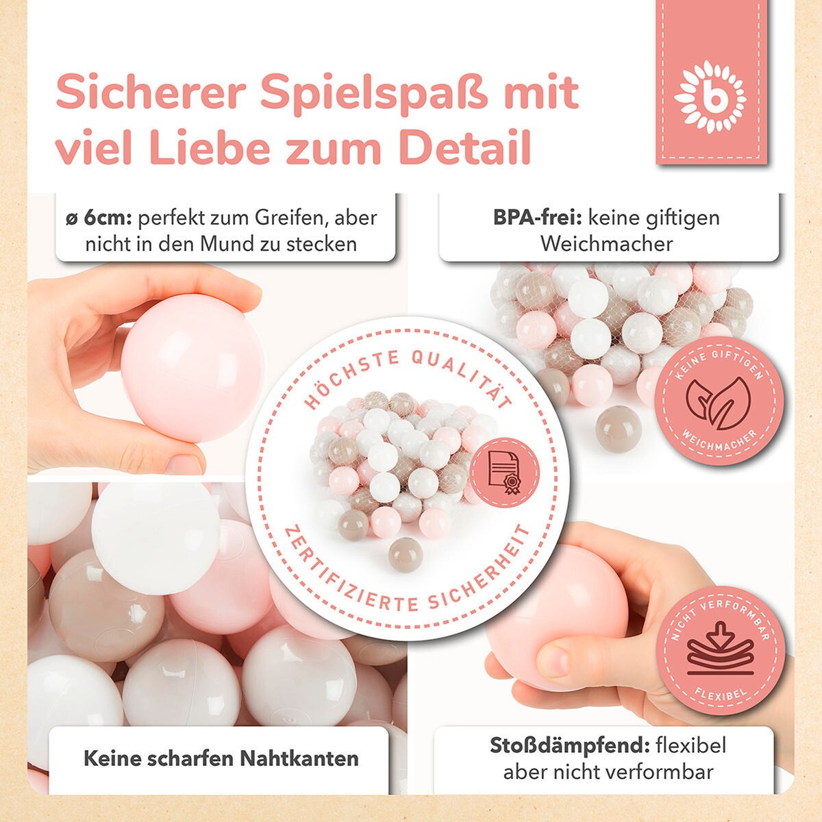 Baller til ballbasseng 100 stk Cotton pastell Ø 6 cm fra 6 mnd - Bieco