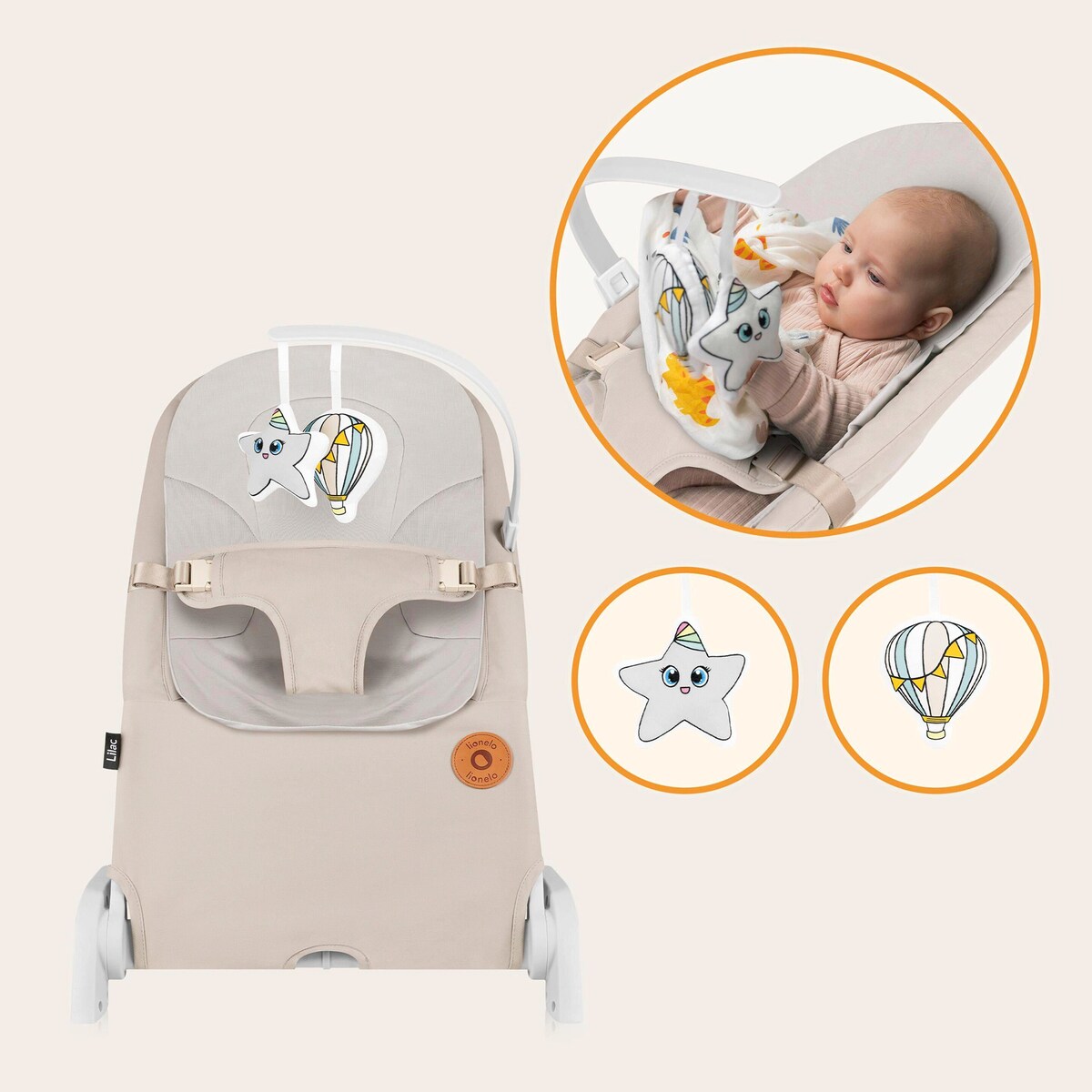 Bambusviskose polstring på Babyvipp Lilac sammenleggbar med lekebøyle