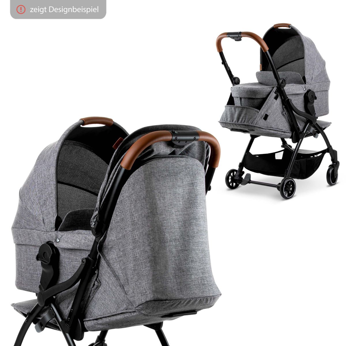 Bærebag til sportsvogn Flash Woven Graphite elegant lærdetalj