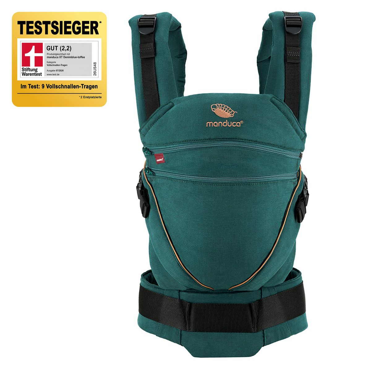 Bæresele XT Cotton Denimteal Toffee forfra