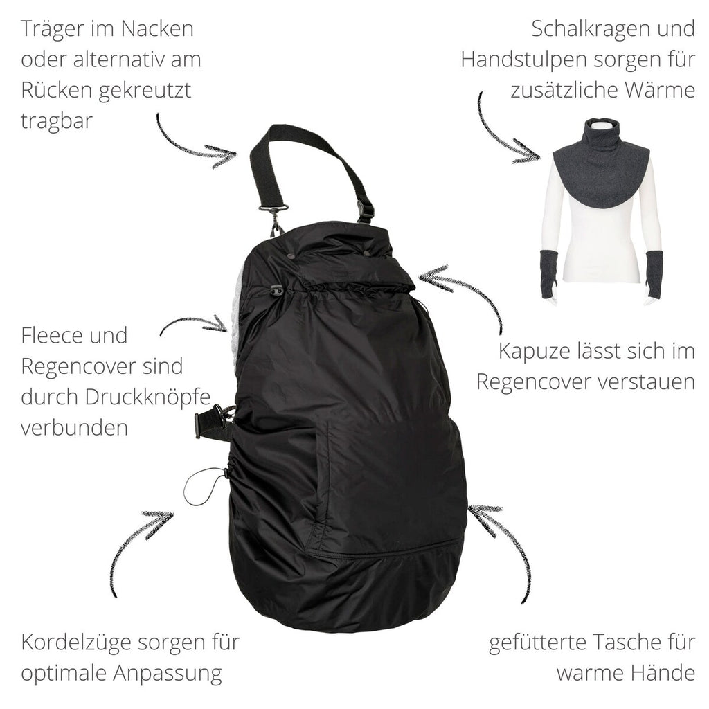 Bæretrekk 3-i-1 fleece med regnbeskyttelse og sjalkrage pakkeløsning