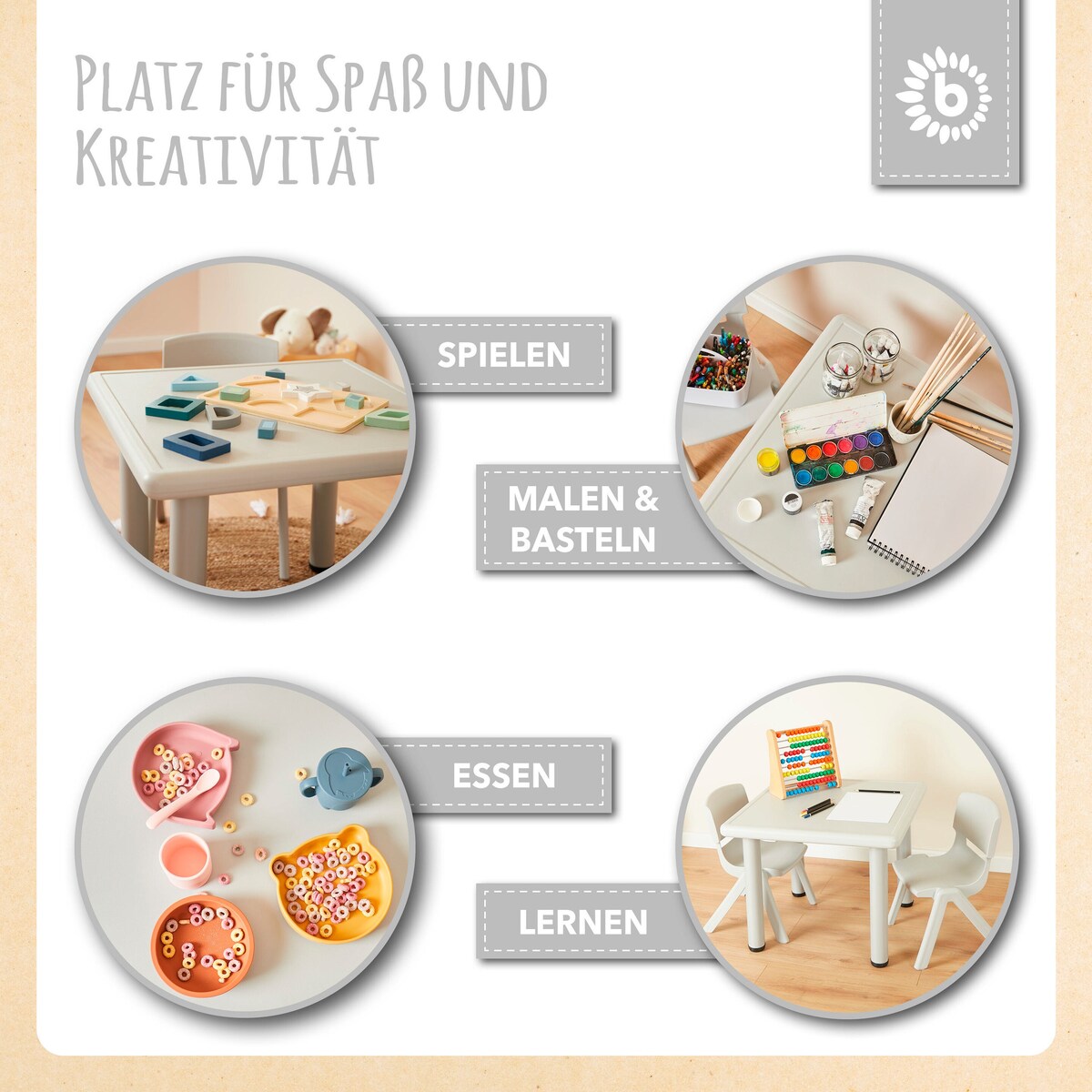 Barnebord med 2 stoler for inne og ute i plast fra 2 år bakside