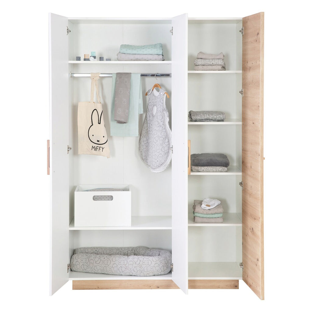 Barnegarderobe 3 dører Lion i hvit og eik sideprofil