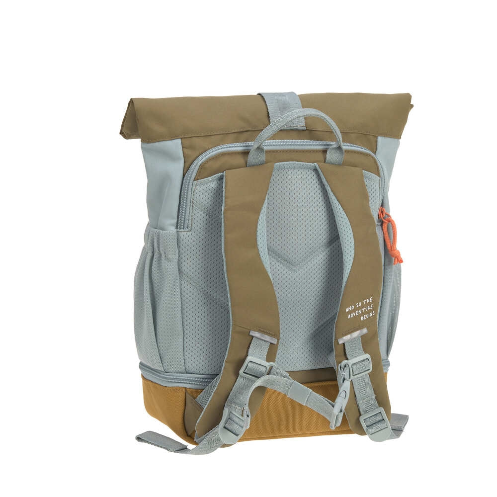 Barnehageryggsekk rolltop Nature light blue bakside med glidelåslomme