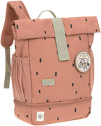 Barnehagesekk Mini Rolltop Happy Prints karamell - Lässig bakside med glidelåslomme