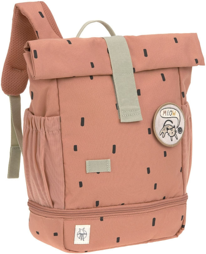 Barnehagesekk Mini Rolltop Happy Prints karamell - Lässig bakside med glidelåslomme