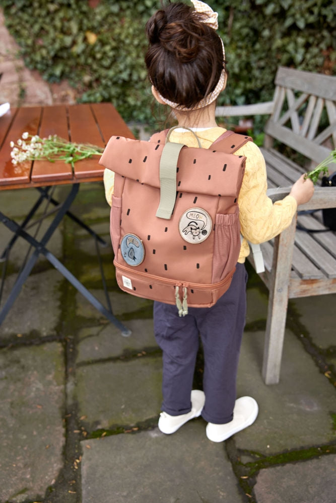 Barnehagesekk Mini Rolltop Happy Prints karamell - Lässig nærbilde av reflekser