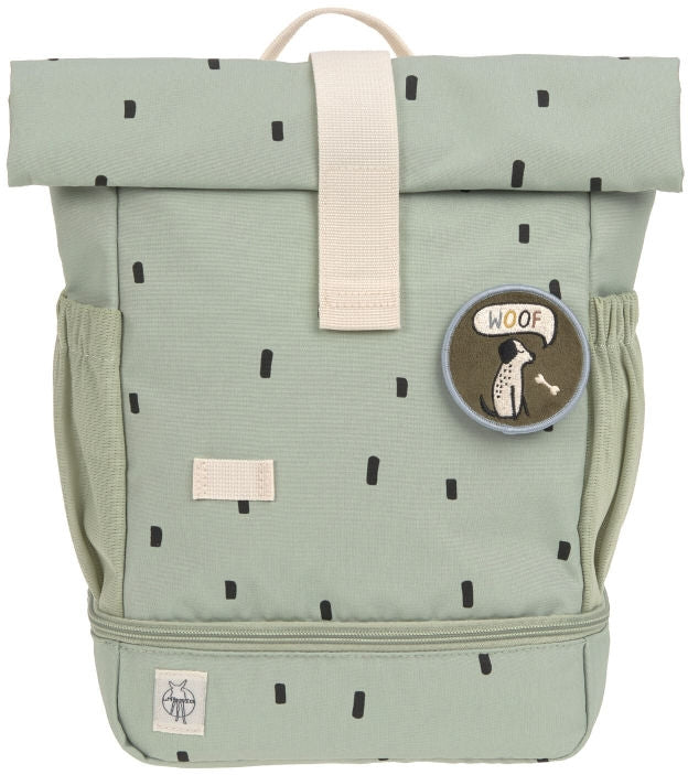 Barnehagesekk Mini Rolltop Happy Prints light olive forfra