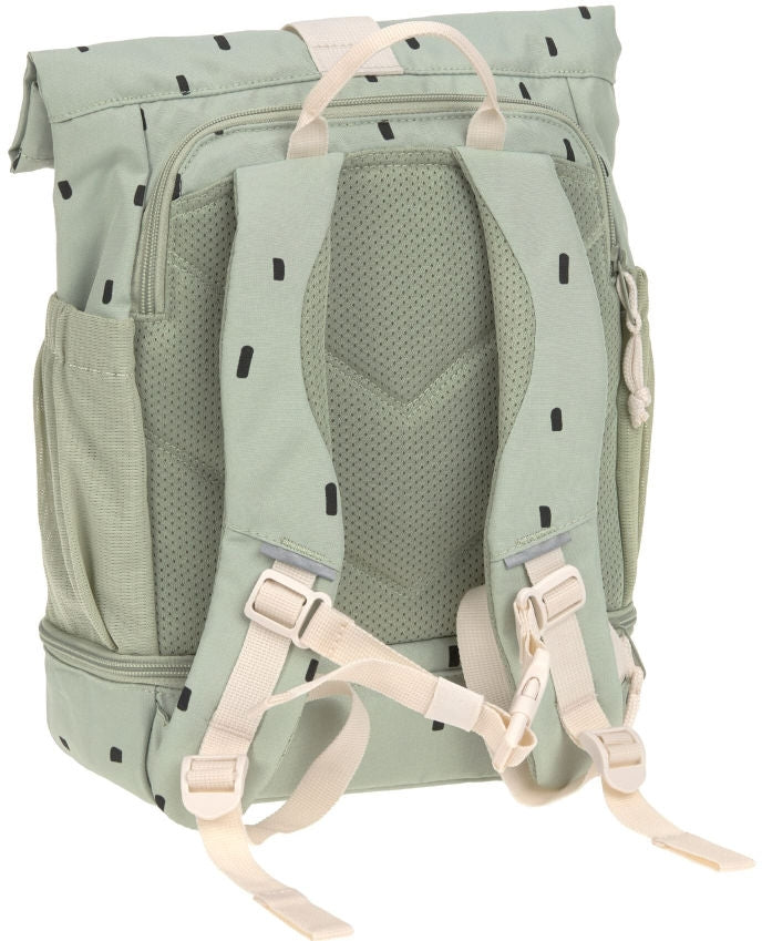 Barnehagesekk Mini Rolltop Happy Prints light olive bakside