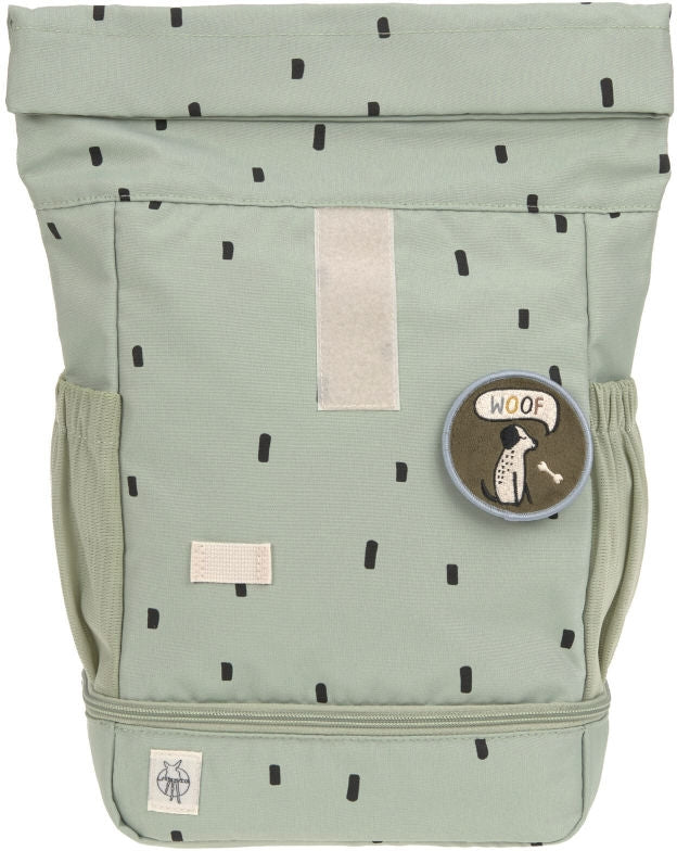 Montert barnehagesekk Mini Rolltop Happy Prints light olive på barn