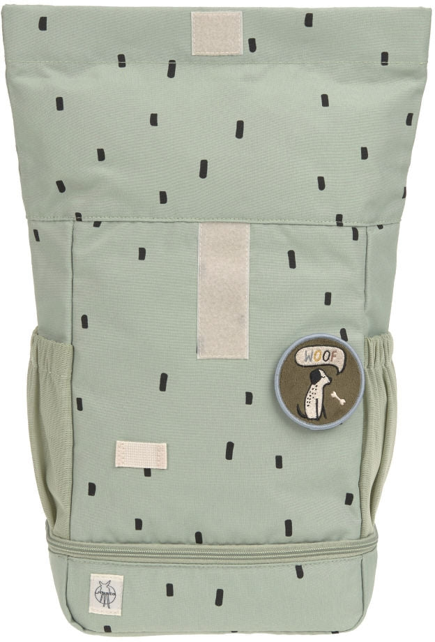 Nærbilde av polstrede skulderstropper på barnehagesekk Mini Rolltop Happy Prints light olive
