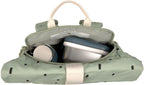 Barnehagesekk Mini Rolltop Happy Prints light olive med åpen rolltop-åpning
