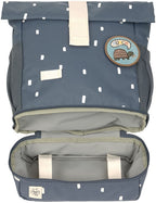 Barnehagesekk Mini Rolltop Happy Prints midnight blue nærbilde av rolltop åpning