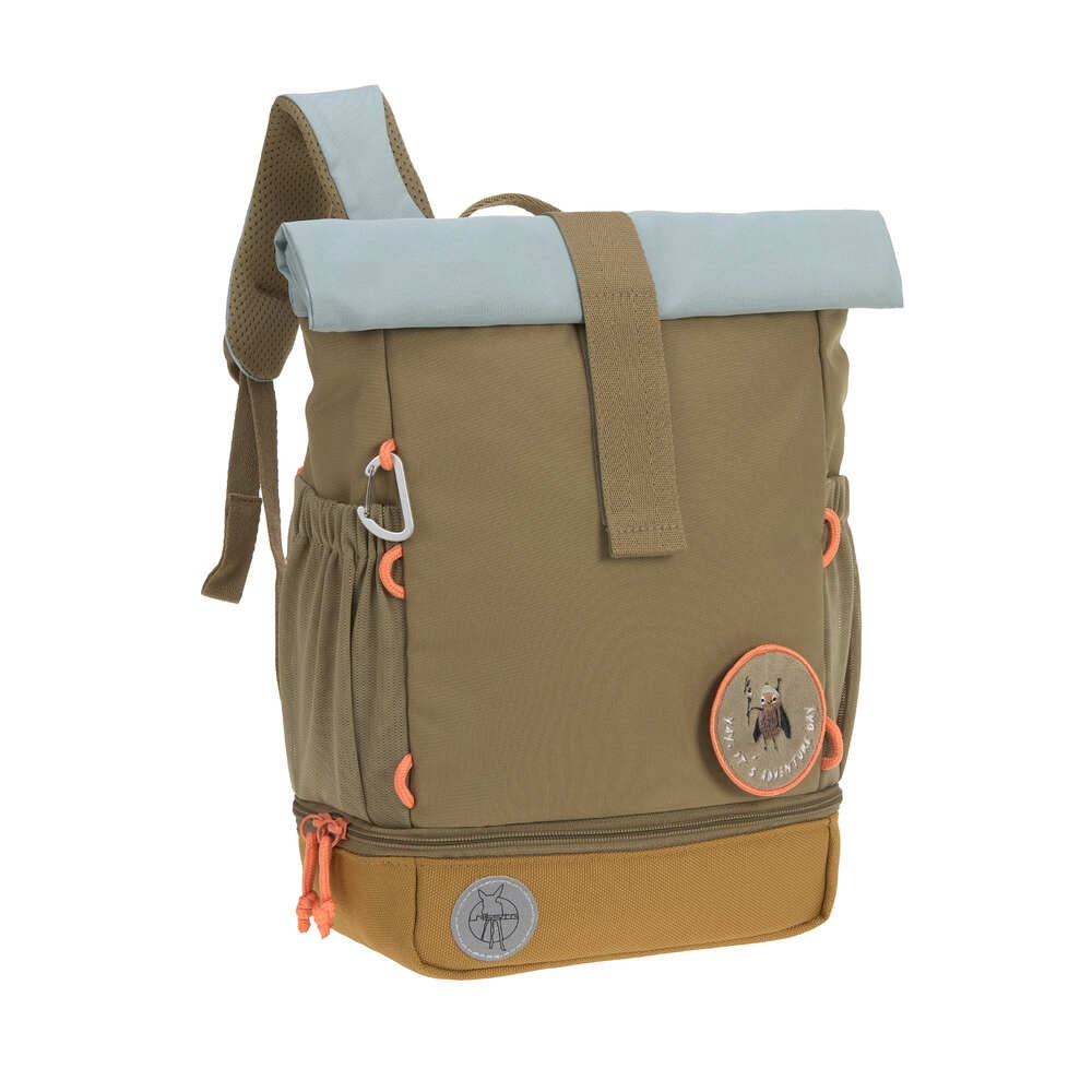 Barnehagesekk med rolltop 9-11L Nature oliven forfra