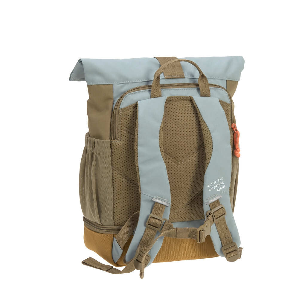 Barnehagesekk med rolltop 9-11L Nature oliven bakside