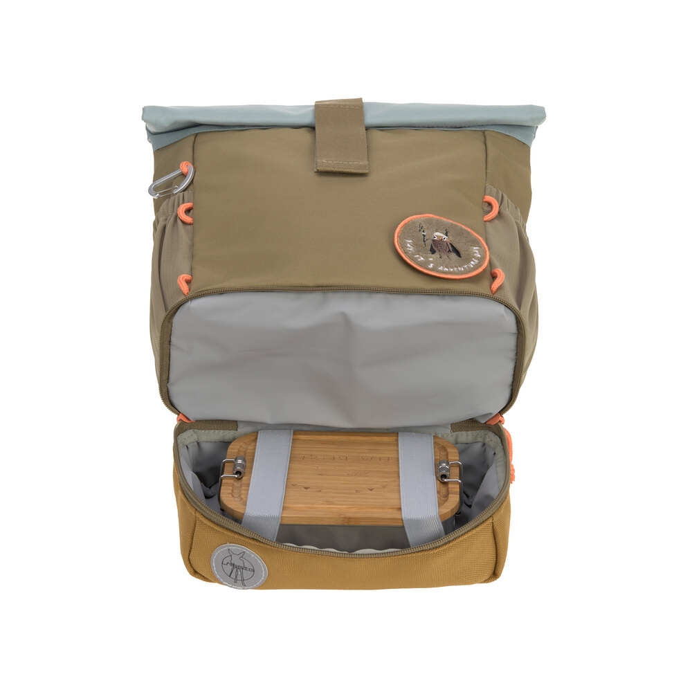 Barnehagesekk med rolltop 9-11L Nature oliven innvendig rom