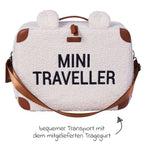 Barnekoffert Mini Traveller i teddystoff med bærestropp bakside