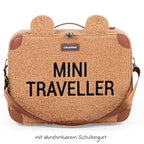 Barnekoffert Mini Traveller i teddystoff, brun bakside