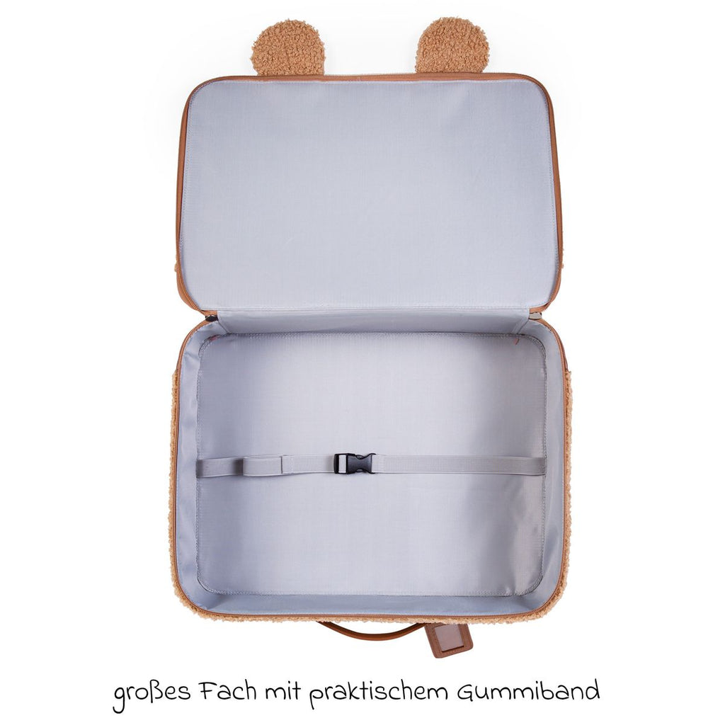 Barnekoffert Mini Traveller i teddystoff, brun montert