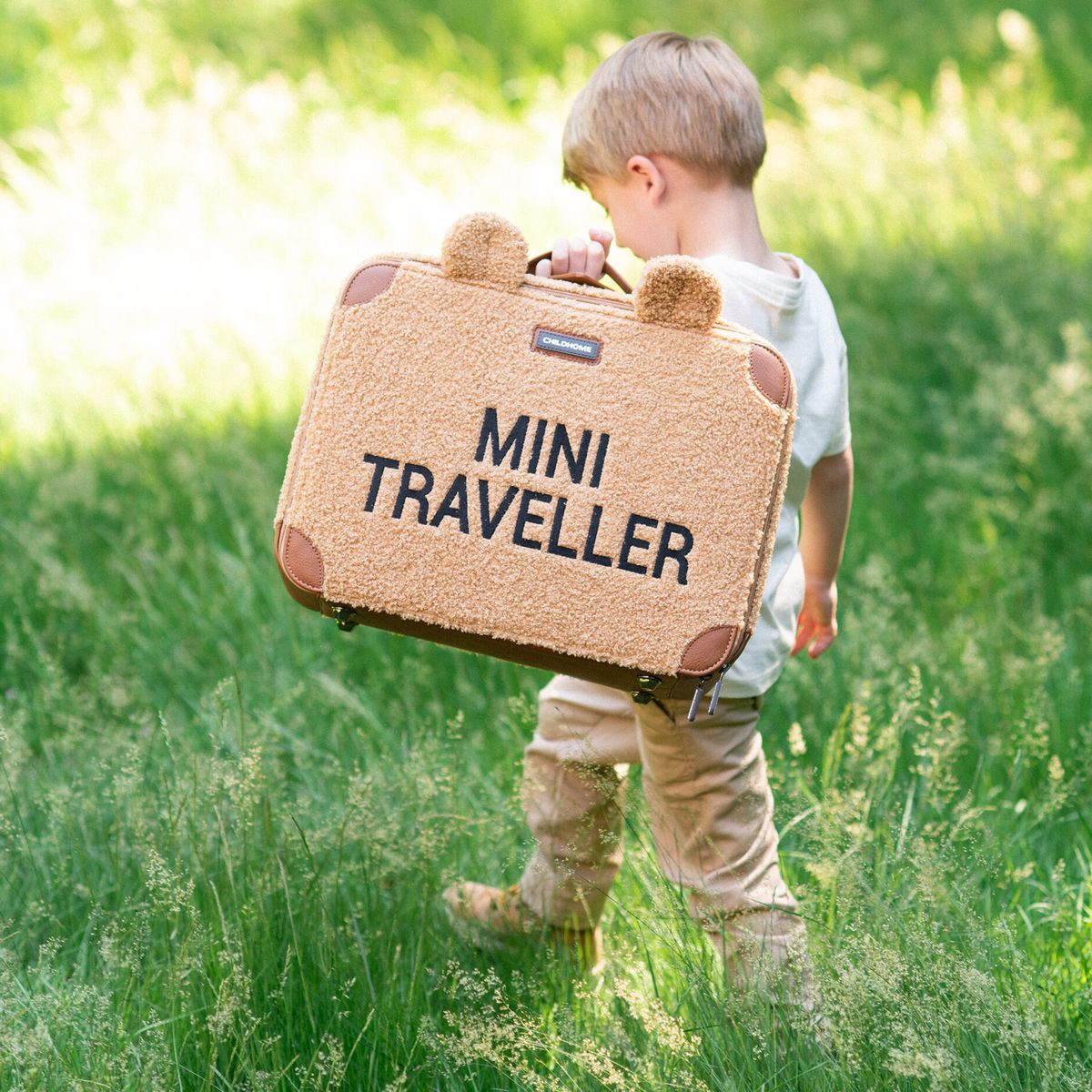 Barnekoffert Mini Traveller i teddystoff, brun - Childhome