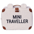 Barnekoffert Mini Traveller i teddystoff med bærestropp forfra
