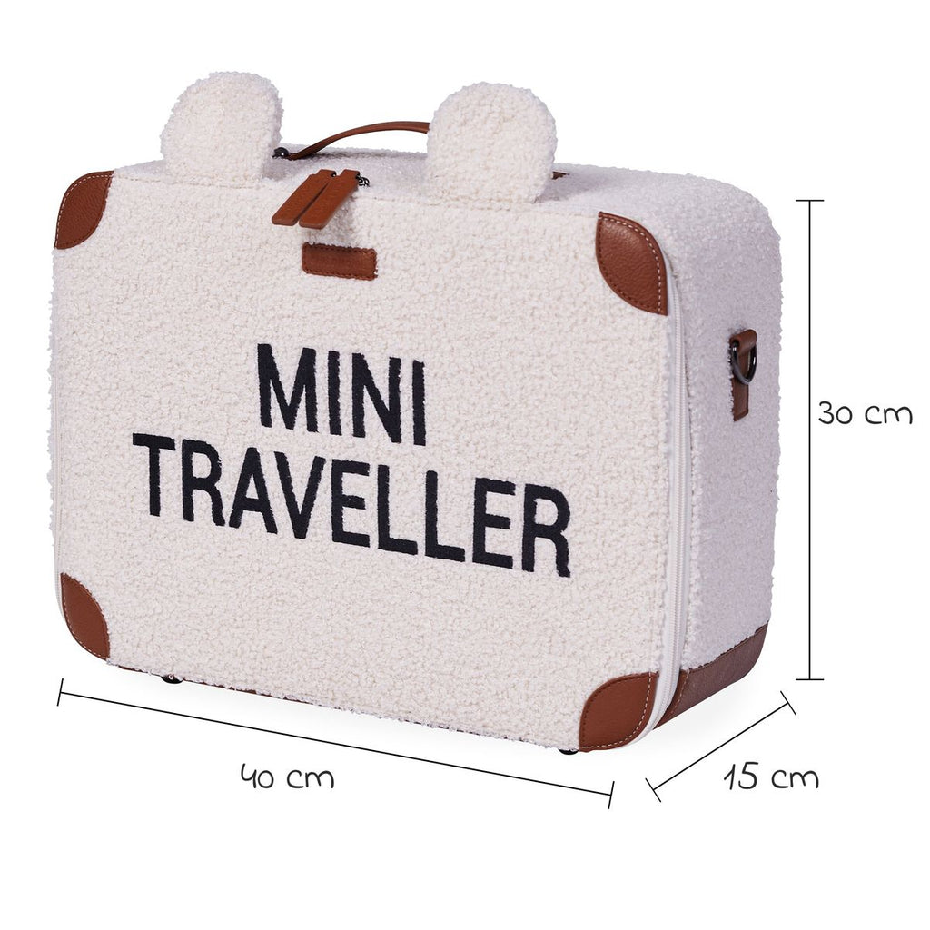 Montert Barnekoffert Mini Traveller i teddystoff med bærestropp