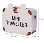 Montert Barnekoffert Mini Traveller i teddystoff med bærestropp