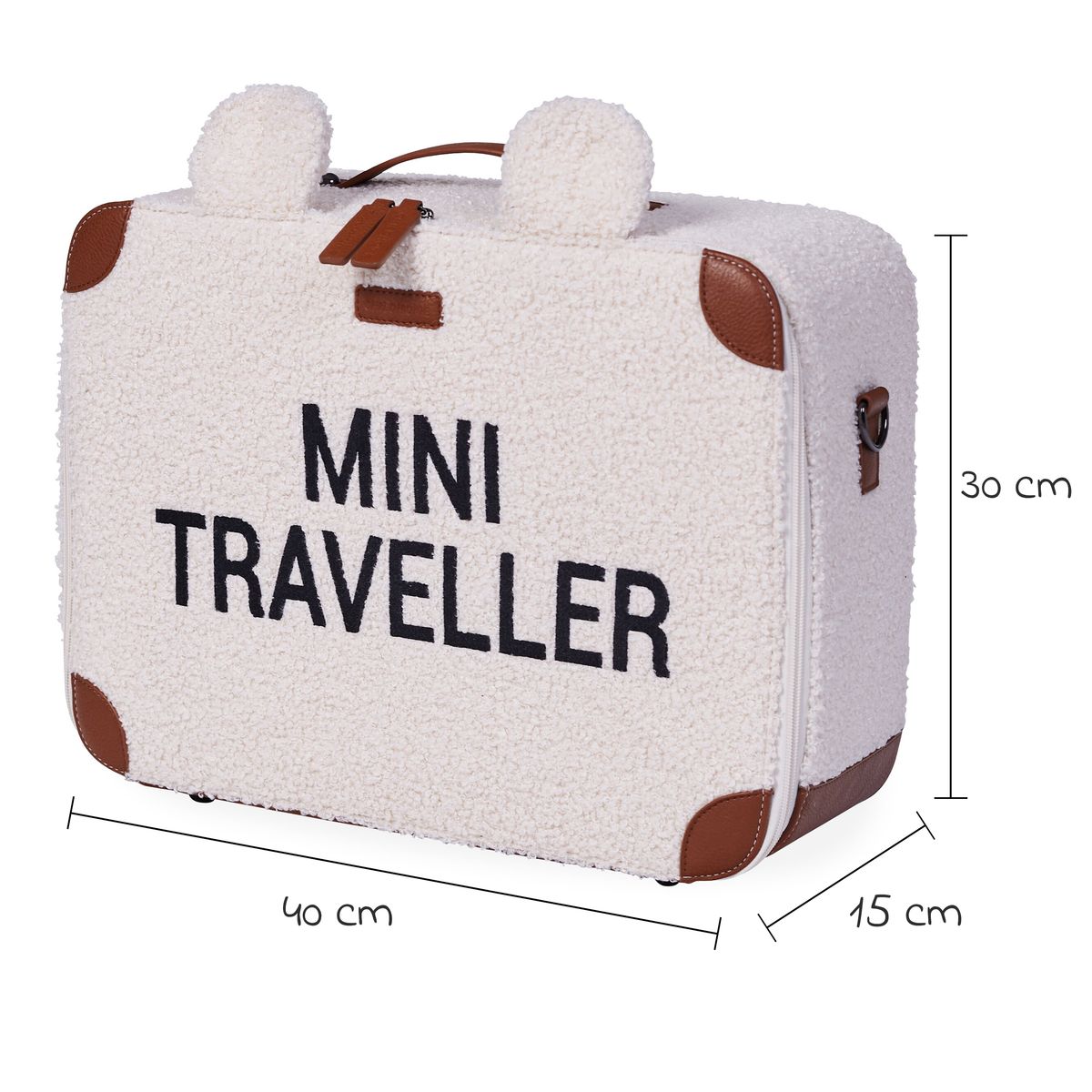 Montert Barnekoffert Mini Traveller i teddystoff med bærestropp
