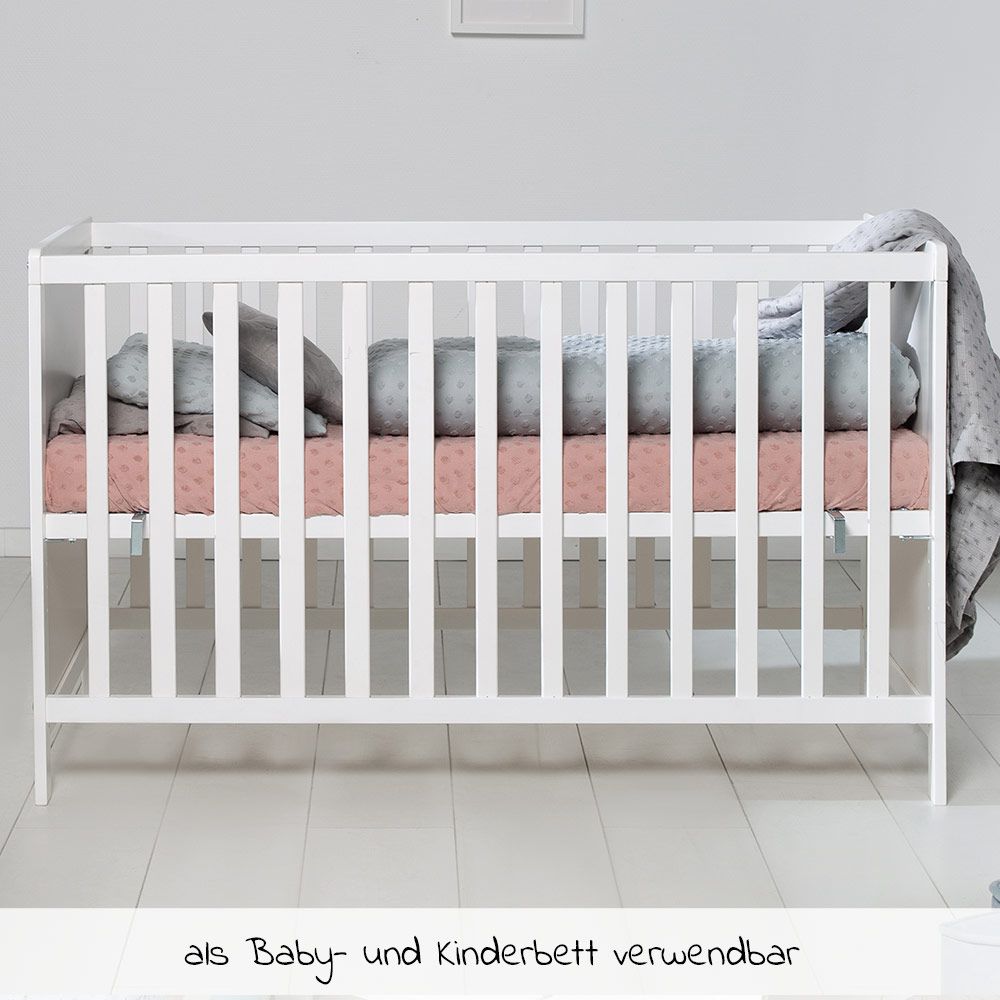Barneromsett Hamburg med seng, stellekommode og 2 bokser side