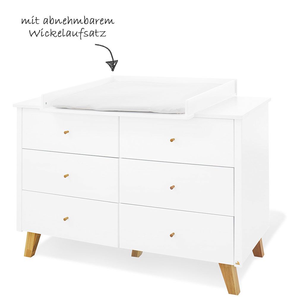Skuffemekanisme med soft-close på Barneromsett Pan med 3-dørs skap, seng og stellekommode - Pinolino