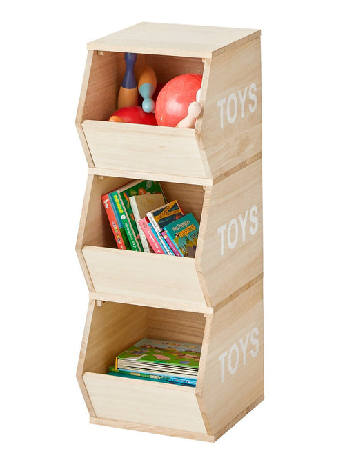 Barneromshylle TOYS med 3 vertikale rom paulowniatre forfra
