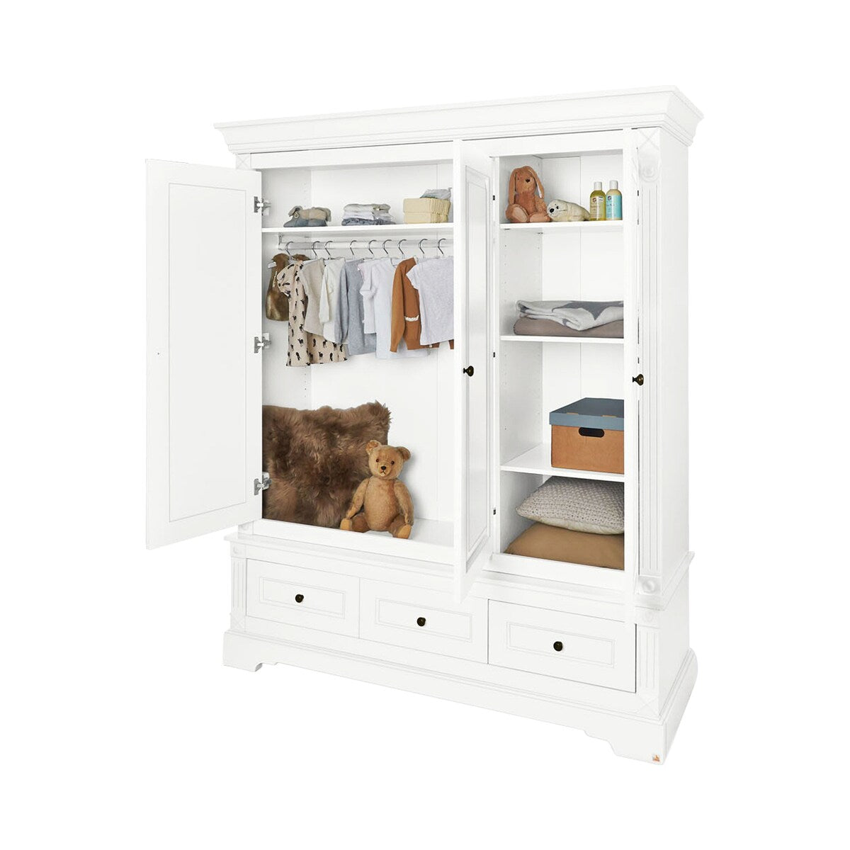Barneromsmøbler 3 deler Emilia ekstra bred MDF hvit seng detalj