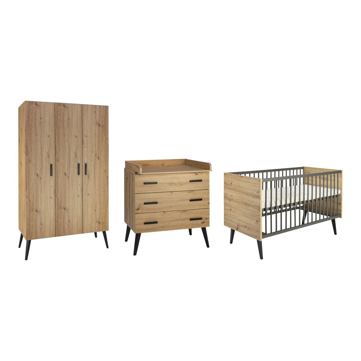 Barneromsmobler 3-deler Morris Oak med 3-dors skap bakside