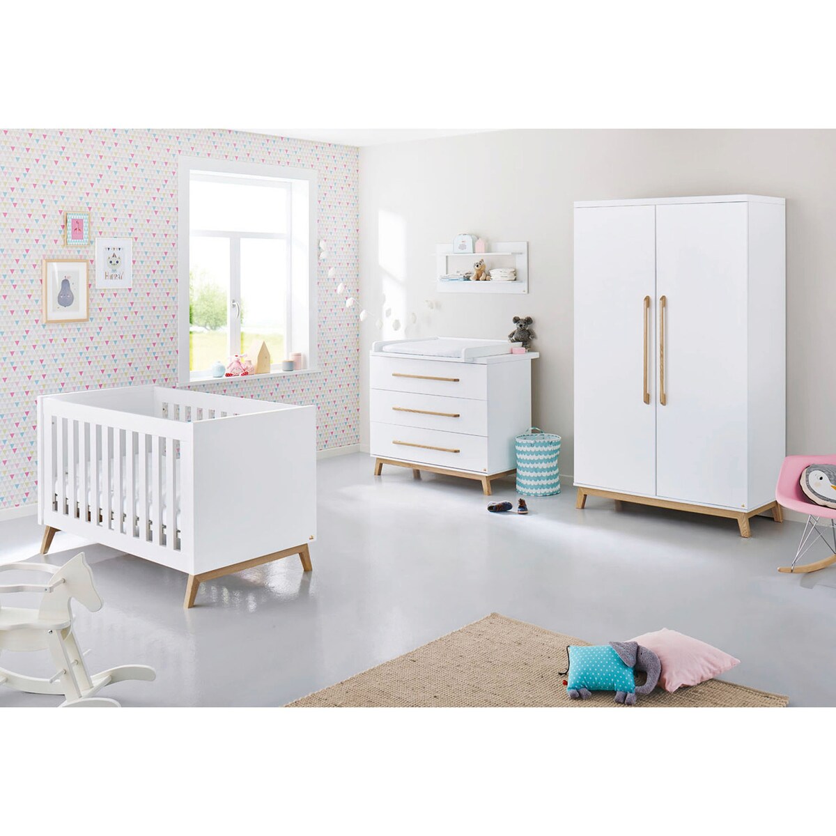 Barneromsmobler 3 deler Riva bred MDF hvit og ask forfra