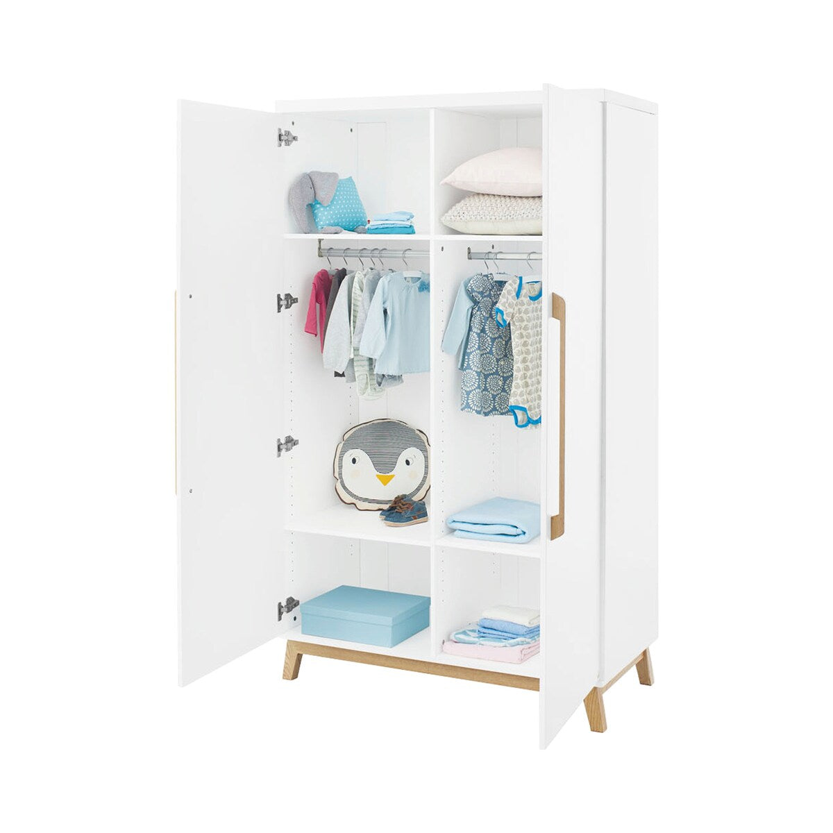 Barneromsmobler 3 deler Riva bred MDF hvit og ask kommode med stelleplate