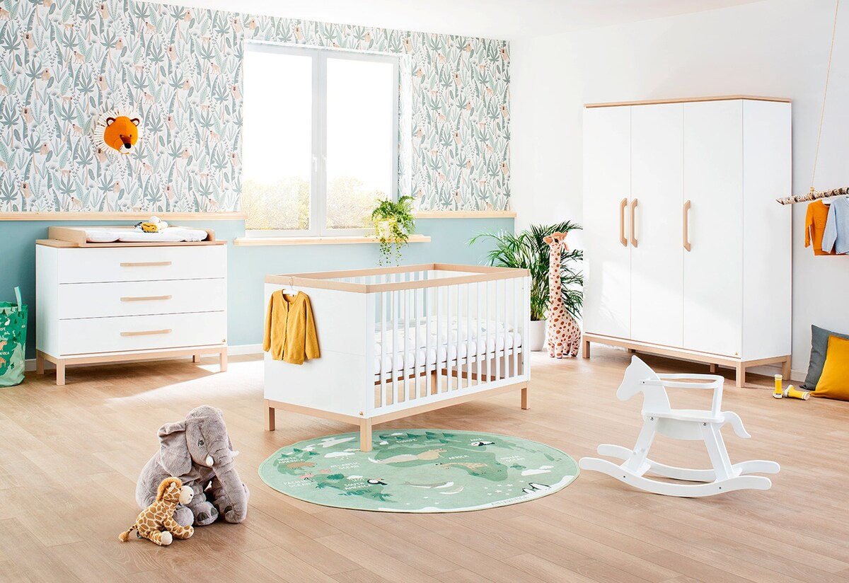 Barneromsmøbler Light 3 deler hvit lønn 70x140 cm sett med seng, kommode og skap