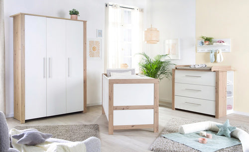 Barneromsmobler Malo 3 deler med garderobe og stellekommode bakside