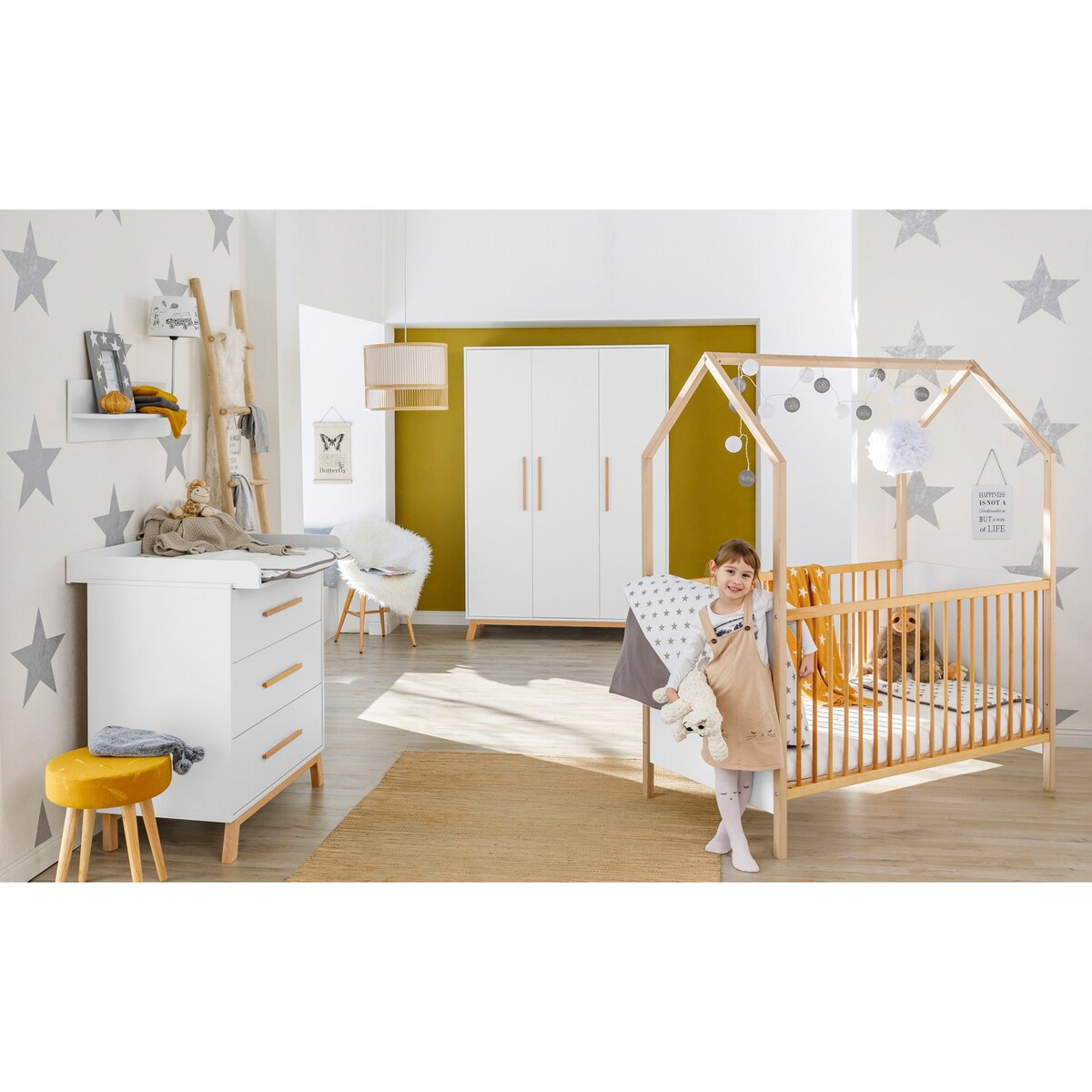 Barneromsmobler Venice med husseng og 3-dors skap front