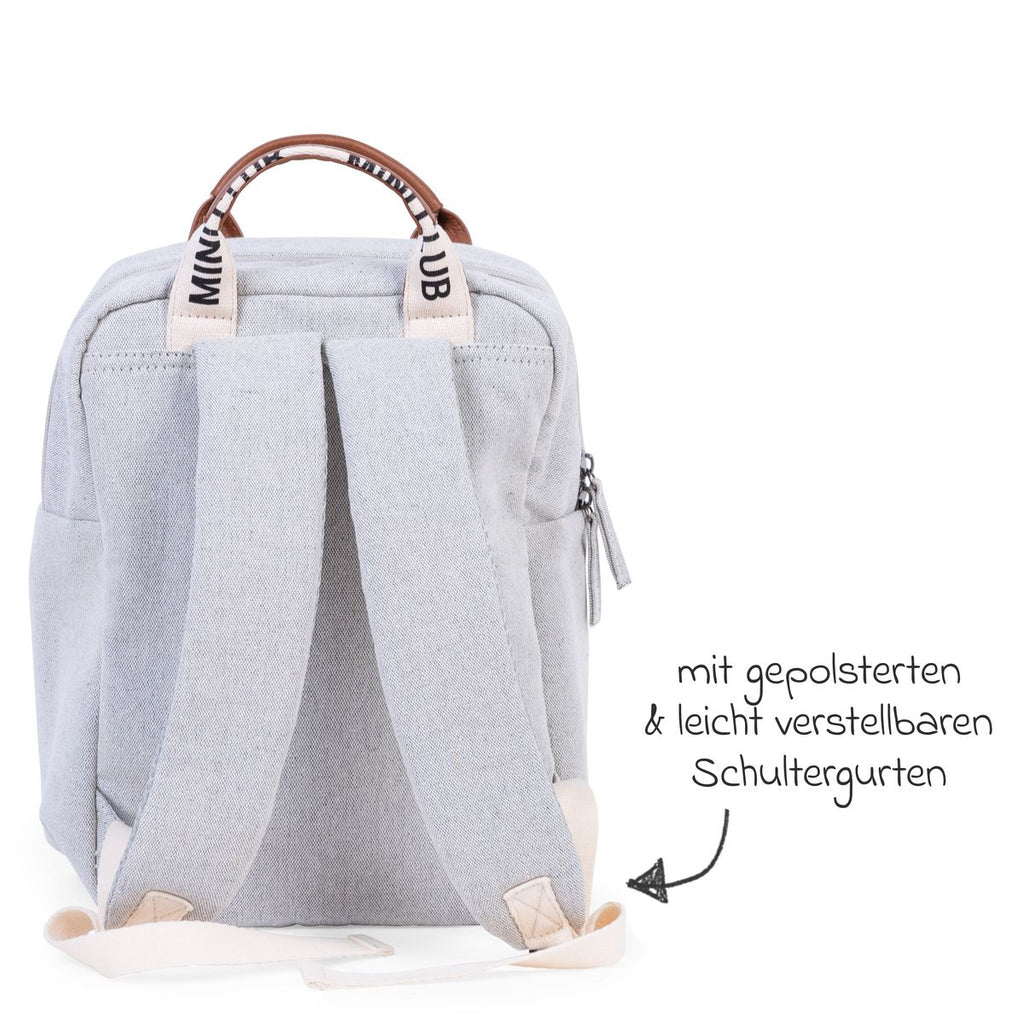 Nærbilde av justerbare skulderstropper på Barneryggsekk Mini Club i canvas offwhite Childhome
