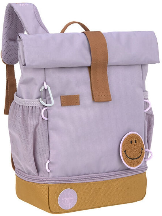 Barneryggsekk rolltop 9-11 l lilac resirkulert polyester forfra