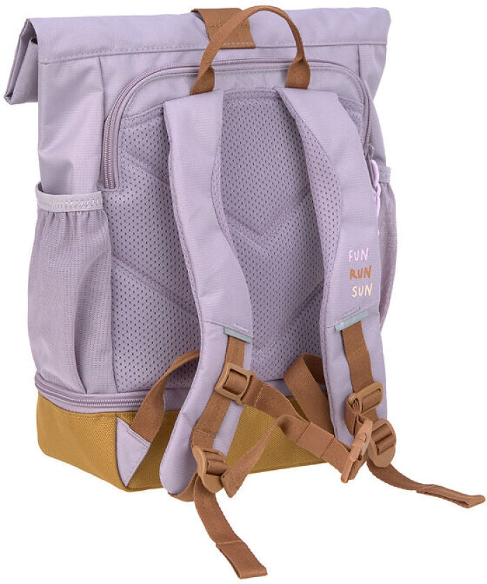 Barneryggsekk rolltop 9-11 l lilac resirkulert polyester bakside