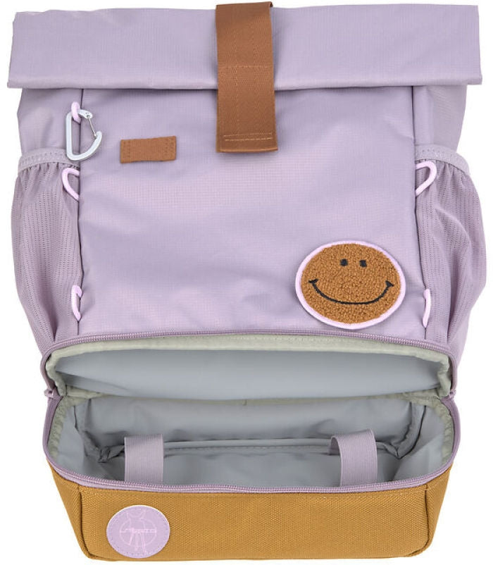 Barneryggsekk rolltop 9-11 l lilac resirkulert polyester montert på barn