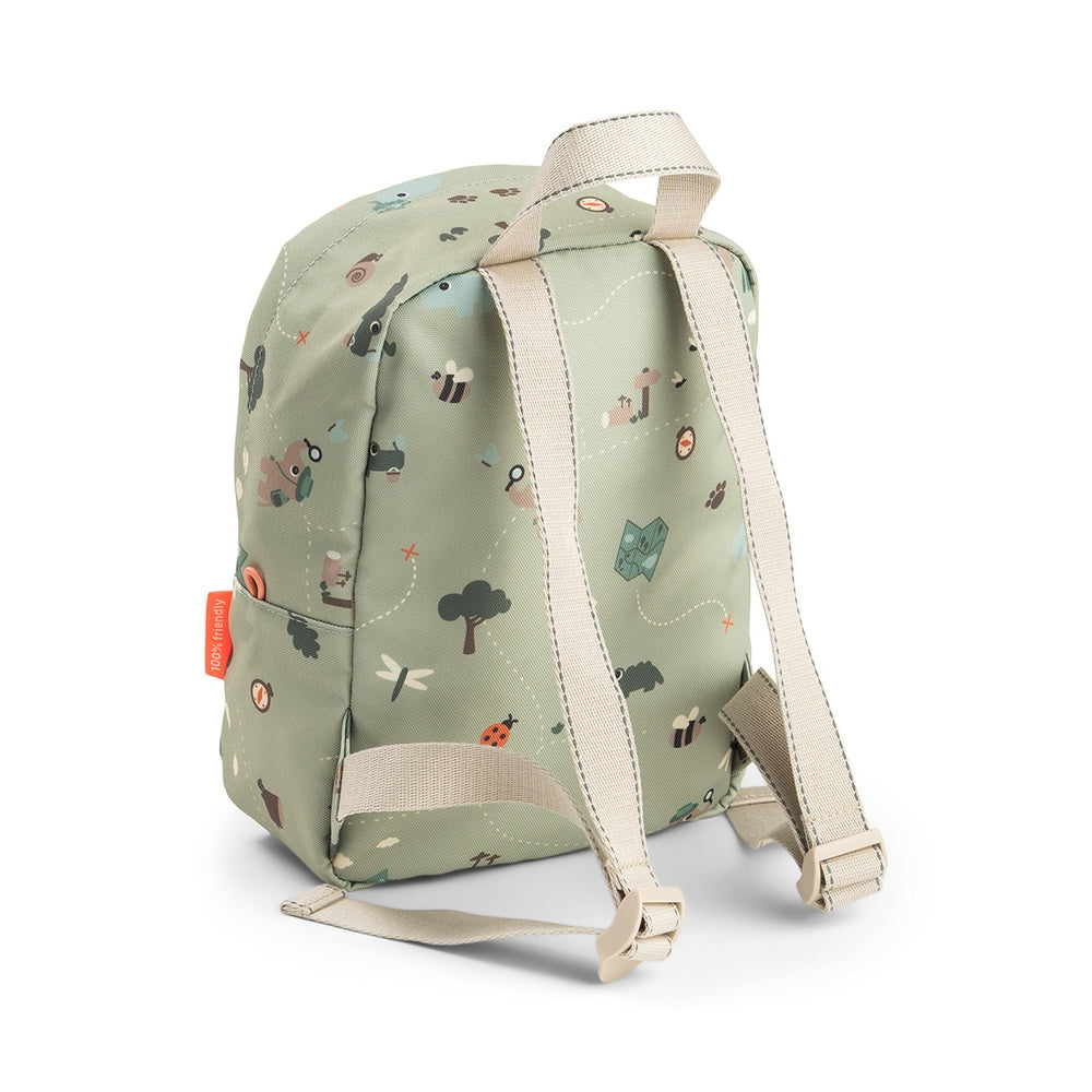 Barnesekk Tiny Trails 4L grønn sett bakfra med justerbare stropper