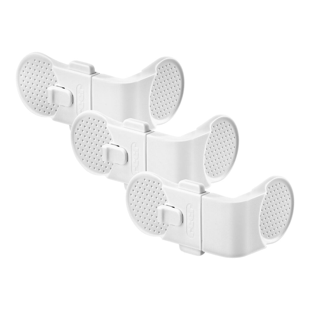 Barnesikring for skap og skuffer 3-pack klebemontert forfra