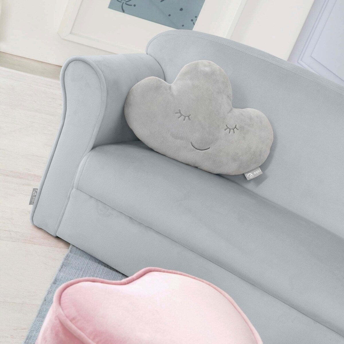 Barnesofa med armlener fløyelstrekk i flere farger i rosa/mauve